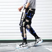 YASUGUOJI, уличная мода, брюки-карго, мужские, контрастные цвета, шаровары, мужские, по щиколотку, штаны для бега, мужские, хип-хоп штаны для мужчин