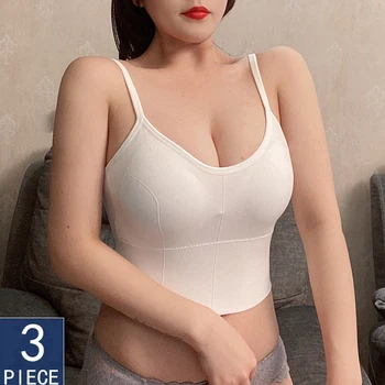 

3Pcs Bras For Women Sexy Seamless Bra Solid Color Wireless Cotton Brassiere Tank Crop U Shaped Beautiful Back Push Up Bra