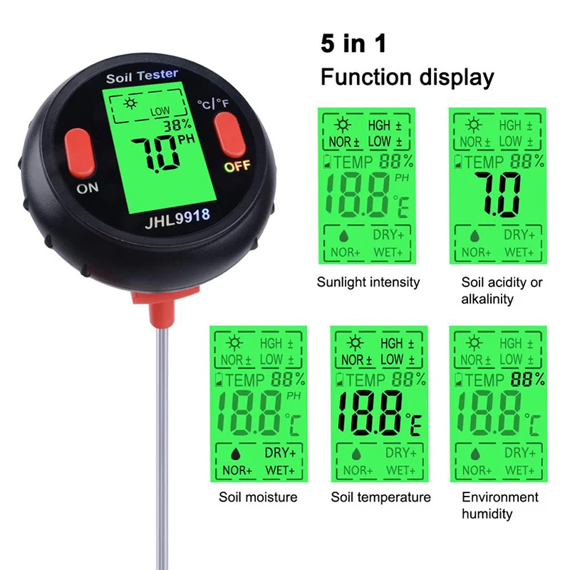 

Plants Soil Tester Flower Outdoor Device 5 In 1 PH Moisture Temperature