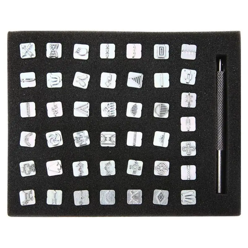 Carbon Steel Symbol Stamping Set 49 Stamps for Metal Jewelry Leathercraft Tools 