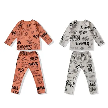 

Long Sleeve Child T-shirt Tops+pants Sleepwear Pajamas Kids Clothes Baby Pajama Sets Boys Girls Graffiti Print Outfits Set 1-10Y