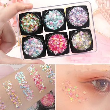 

1 Box Nail Art Holographic Sequins Glitter Flakes UV Gel Polish Heart Star Self-adhesive Sparkles DIY Decors Glitter Paillette