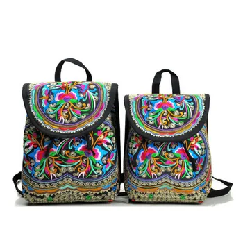 

2020 New Vintage Embroidery Ethnic Style Backpack Fashion Flower Backpack Large Capacity Travel Shoulder Bag Rucksack