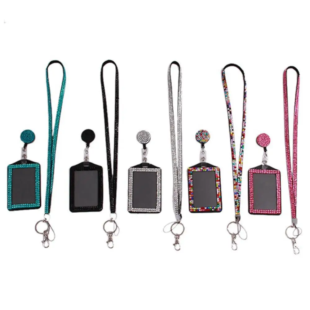 Fashion Rhinestone Neck Blings Lanyard Retractable ID Badge Reel Phone Key  Holder Bank Credit Card Holder Strap Cardholder