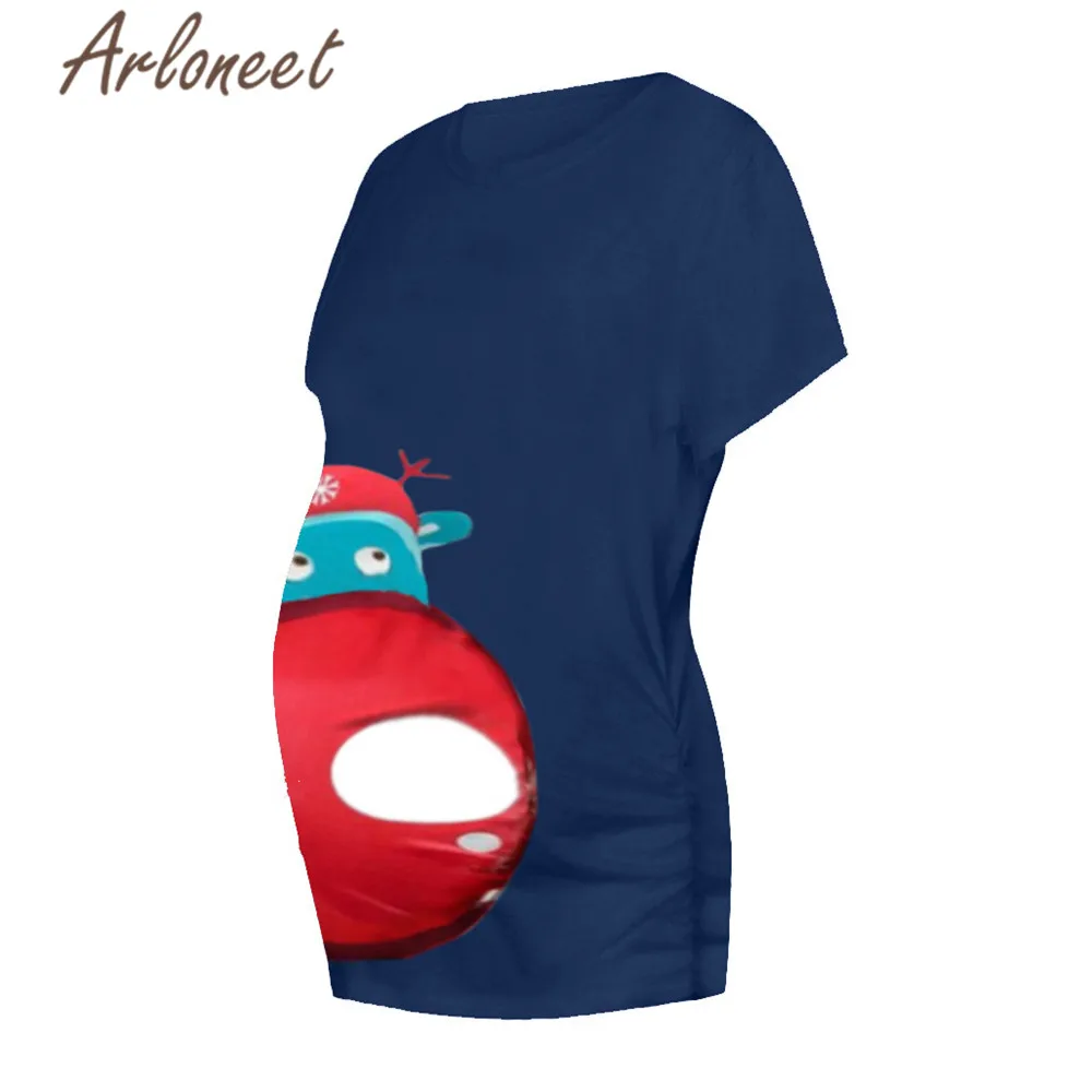ARLONEET/Рождественская одежда для женщин; хлопковые топы для беременных; зимняя футболка с рисунком лося и носа; топы с короткими рукавами; женская одежда для беременных
