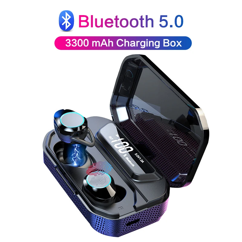 G02 TWS 5,0 Bluetooth наушники 9D стерео беспроводные наушники с двойным микрофоном водонепроницаемые сенсорные наушники гарнитура 3300 мАч зарядная коробка