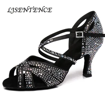 

Black Dance Shoes Dancing Woman Shoes Party Square Ballroom Kizomba Bachata Rumba Salsa Women's Latin Dance Shoes Rhinestone