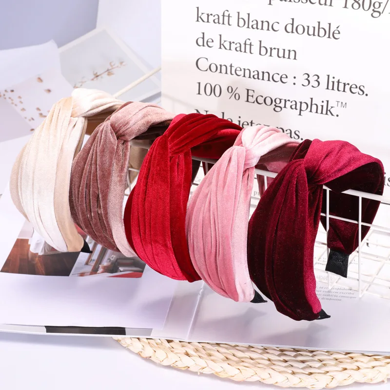 

Hair Accessories Korean Velvet Cross Women Hairband Fashion Solid Color Lady Hair Hoop Retro Wide Side Headband Headwear