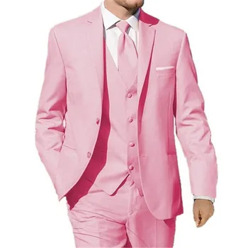 

Hot Sales Custom Pink Mens Suits Groom Tuxedos Blazer Slim Fit Men Wedding Prom Party Suit 3 Pieces (Jacket+Pants+Vest+Tie)
