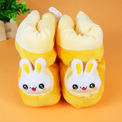 yellow Winter infants boys and girls thickened plus velvet cotton shoes warm cotton boots 0-1 years old soft bottom rabbit hair shoes - Цвет: yellow