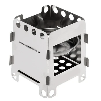 

Portable Camping Wood Stove Backpacking Folding Lightweight Pocket Stove Outdoor Picnic with Alcohol Plate and Pouch(Small)