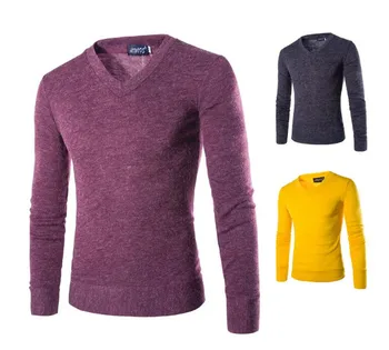

2018 new foreign trade men's leggings high quality California rabbit wool men slimming versatile v-neck sweater trend