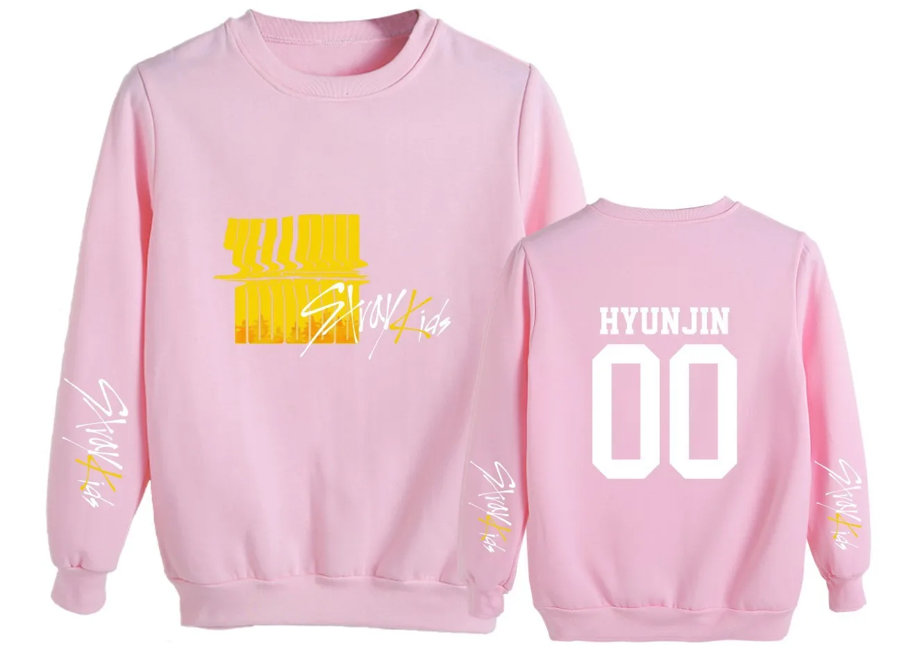 pink4 KPOP Stray Kids альбом желтая древесина с тем же абзацем голова круглый вырез свободный свитер студенческие мужчины и женщины дропшиппинг - Цвет: pink4