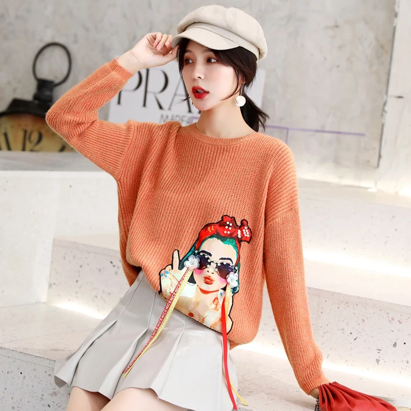 Женская одежда Свободные Комбинезоны корейский топ Осень-зима милый свитер