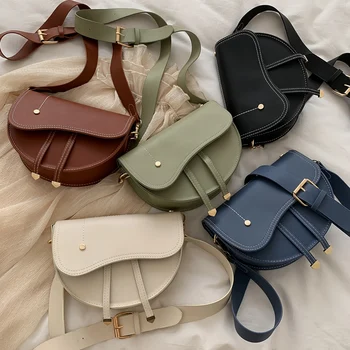 

PU Leather Women's Saddle Bag Fashion Luxury Retro Shoulder Messenger Bag Casual Semicircle Handbag