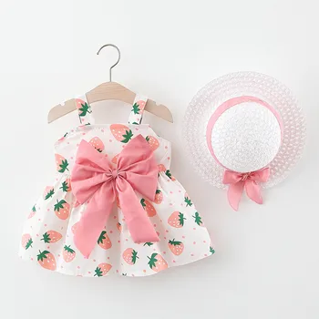 

SZYADEOU Dress for girls 6Months-3 Years Toddler Kids Baby латье для девочки Strawberry Bow Princess Dresses Hat Outfits Clothes