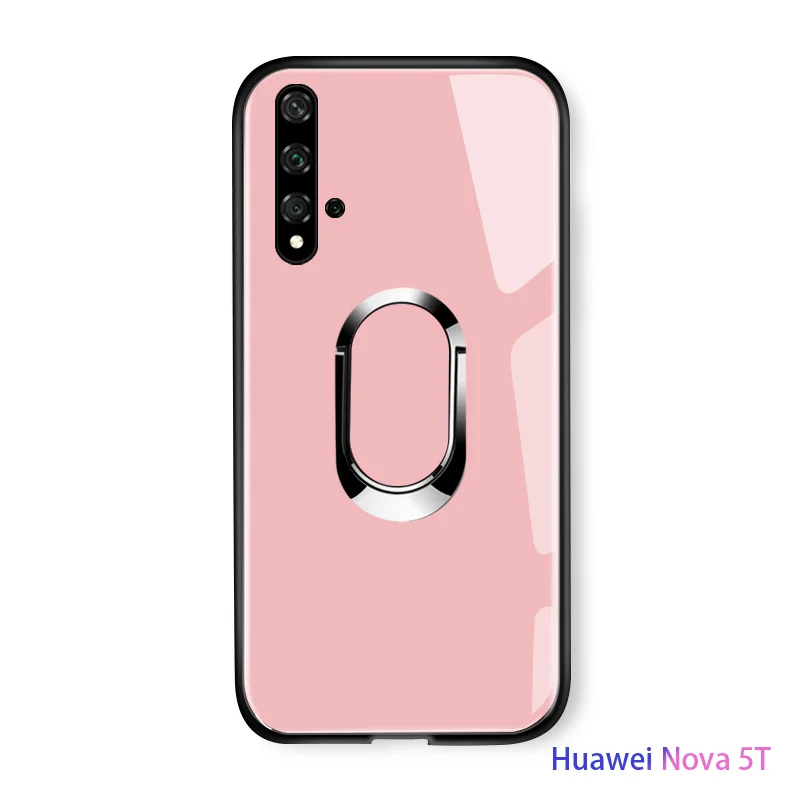 Для huawei Nova 2 2S 3 4 5 5T 5 Pro 3e 4e Роскошный чехол-держатель с магнитным кольцом корпус из закаленного стекла задняя Противоударная крышка для телефона - Цвет: Rose Gold