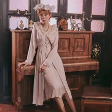 Осенняя одежда для сна, халат для женщин, длинный рукав, для сна, комплект из двух предметов, винтажный халат, набор ночных рубашек, женские ночные рубашки и пижамы