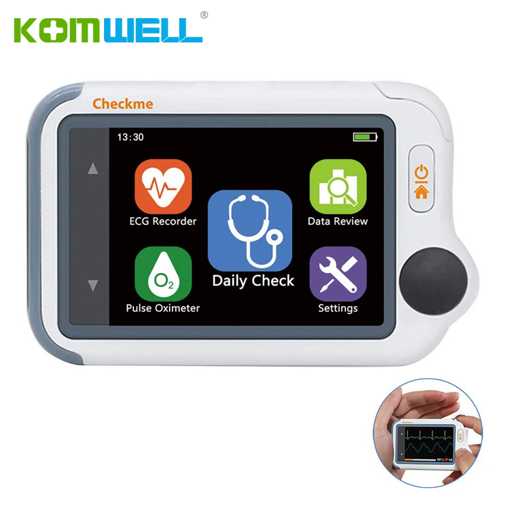 Home Handheld ECG Holter Monitor with Oxygen Saturation SPO2 PR Cuffless Blood Pressure HD Touch Screen Heart Health EKG Tracker