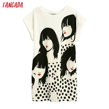 

Tangada fashion women print loose dress 2020 summer short sleeve vintage short dress vestidos BE569