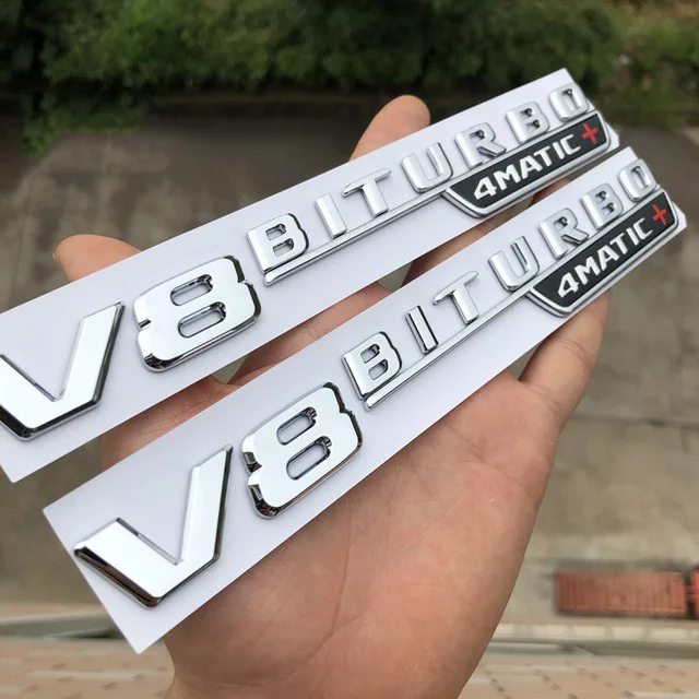 chrome Vent Fender отделка эмблемы лезвие логотип V8 BITURBO 4matic+ для Mercedes Benz AMG V8 C200 C300 E300 E400 W213 стайлинга автомобилей сбоку Стикеры - Цвет: chrome