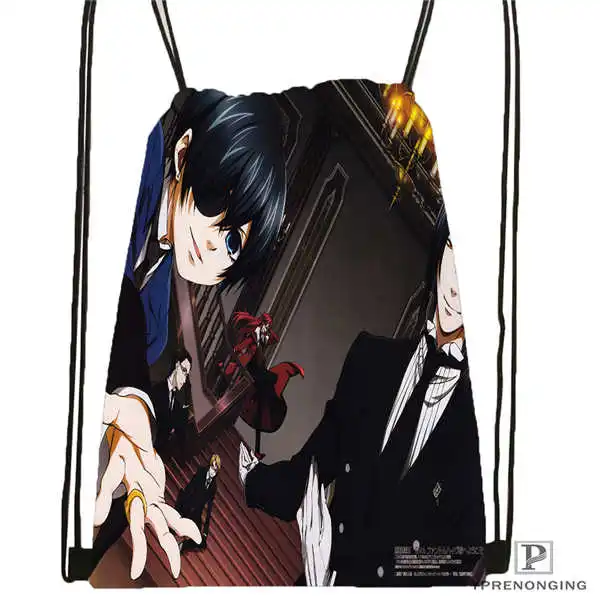 Drawstring Backpack Пользовательский Черный Дворецкий Ciel Phantomhive походная сумка на шнурке милый рюкзак для детей(черная спинка) 31x40 см#180531-04-33 - Цвет: Drawstring Backpack