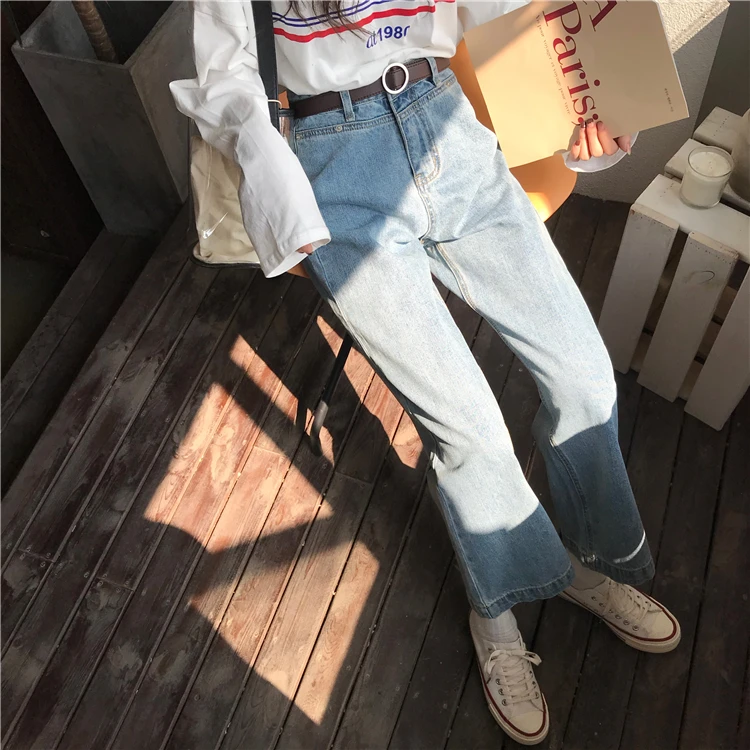 High Waist Jeans Women Loose Casual Simple All Match Womens Pockets Washed Korean Style New Fashion Females Hot Sale Comfortable