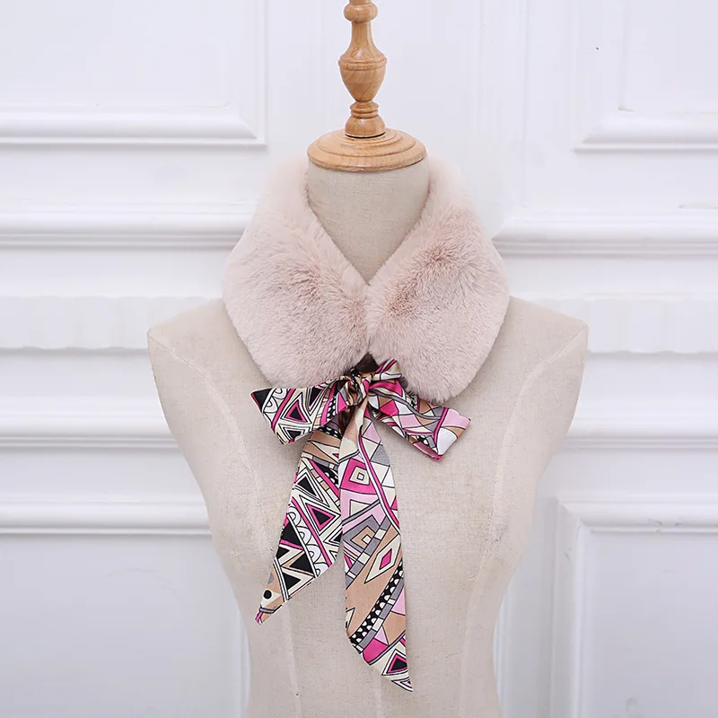 

Autumn And Winter New Style Scarf Faux Rex Rabbit Fur Multi-color Ribbon Velvet Autumn & Winter Ribbon Scarf Warm Dual Purpose