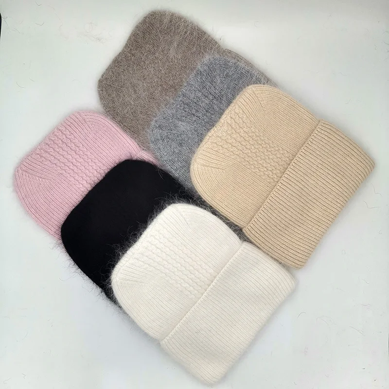 

New Winter Hat for Women Rabbit Cashmere Knitted Beanies Thick Warm Vogue Ladies Wool Angora Hat Female Beanie Hats