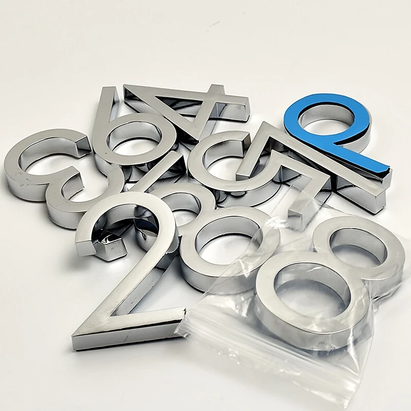 House Number Stickers 3D Self Adhesive Door Plate Sign Digits Apartment Hotel Office Door Address ABS Plastic Label 5cm Silver