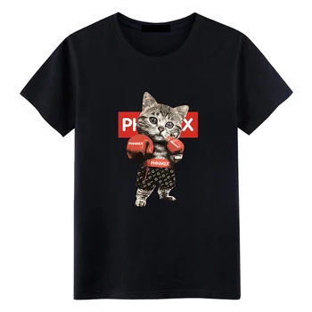 

Men's Boxing cat short sleeve T-shirt cotton round neck loose casual sports LARGE T-SHIRT summer fat black top men's wear 2020
