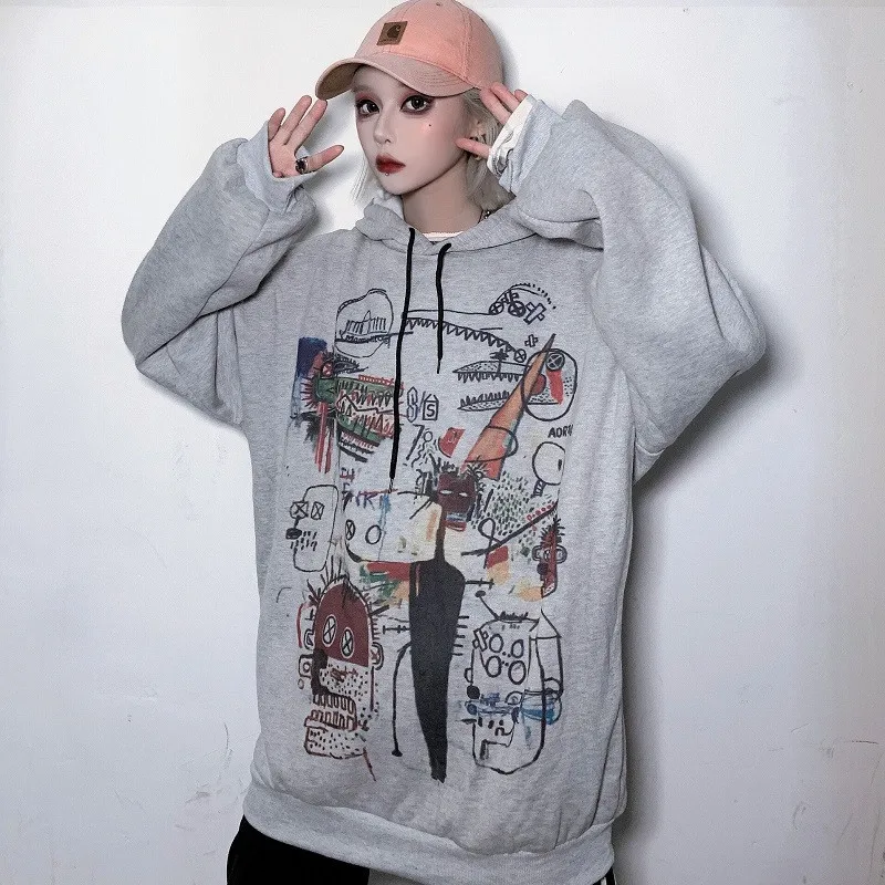 Lychee Harajuku повседневные свободные женские флисовые толстовки пуловеры граффити женские флисовые толстовки с капюшоном осенние дамские свитшоты