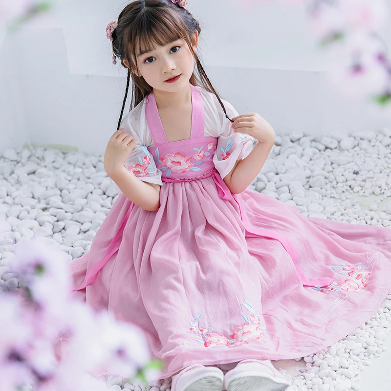 Детские длинные платья Hanfu для девочек, одежда для детей, платье для выступлений в древнем стиле, платье для костюмированной вечеринки для детей 2, 3, 4, 5, 6, 7, 8, 9, 10, 11, 12 лет
