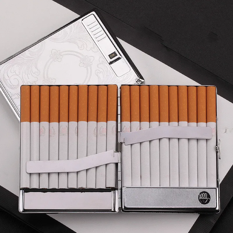 Металлическая коробка для сигар футляр для сигарет с Беспламенной электронной зажигалкой ветрозащитные катушки зажигалки 20 шт держатель для сигарет контейнер
