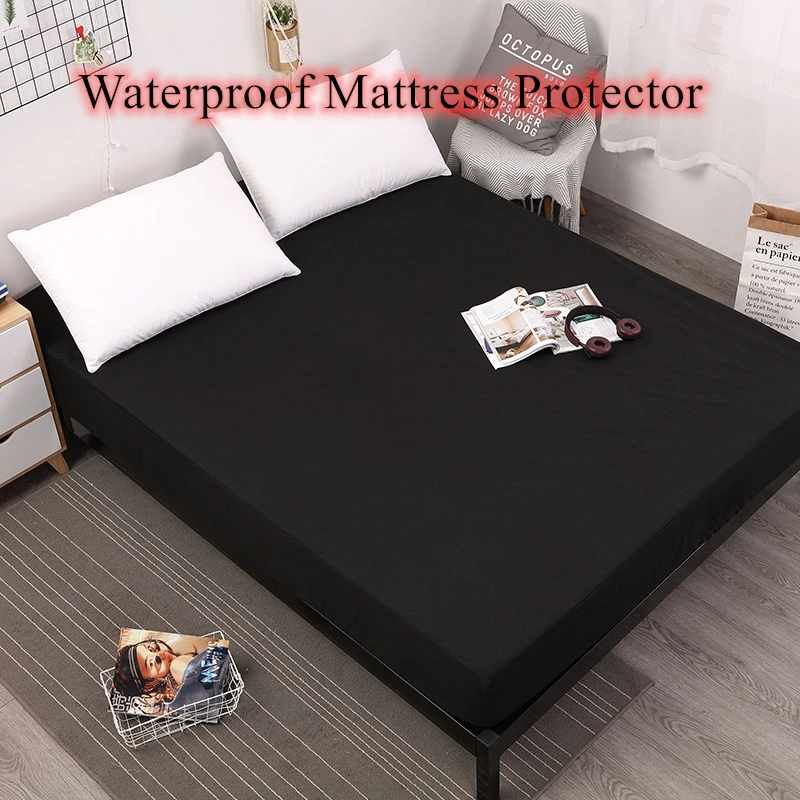 

US Size Solid Bed Cover Waterproof Protects Mattress Twin Bed Polyster Pure Color Double Bed Sheet With Elastic Band Simple