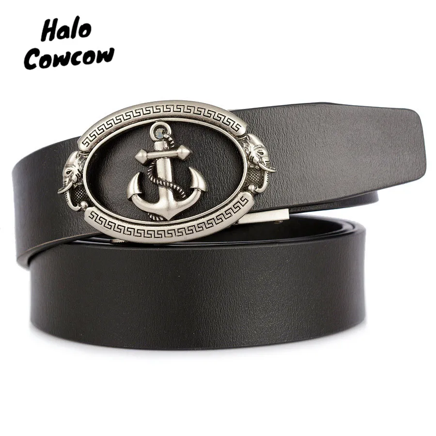 

Gold Silver Anchor Designer Belts 3.5cm Wide Cowskin Real Genuine Leather Belt Automatic Buckle Belt Strap Cowboy Black Brown