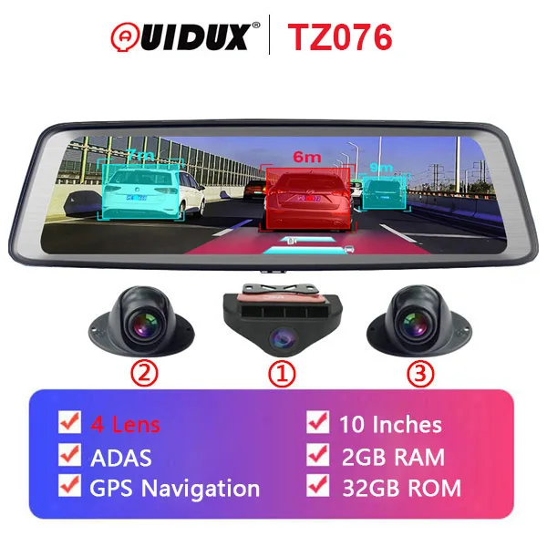 TZ076 QUIDUX 1" ips зеркало заднего вида 4G Android 5,1 gps навигация ADAS dash cam 2G ram 3 2G rom 1080P 4 камеры Автомобильный видеорегистратор DVR - Название цвета: TZ076