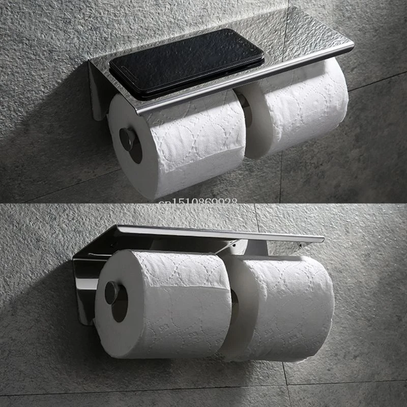 Double Toilet Paper Holder Bathroom Tissue Roll Holder with Shelf 448A