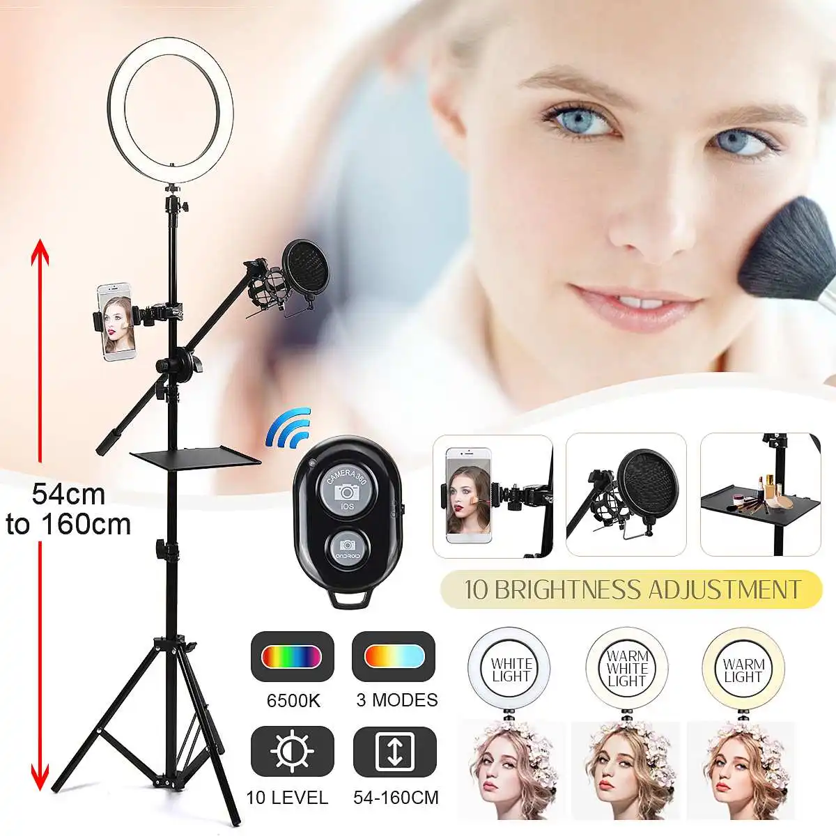 

Freya LED Ring Light Dimmable 2800-6500K bluetooth USB Double Phone Holder Photographic Photo Selfie Makeup Live 26cm 16cm