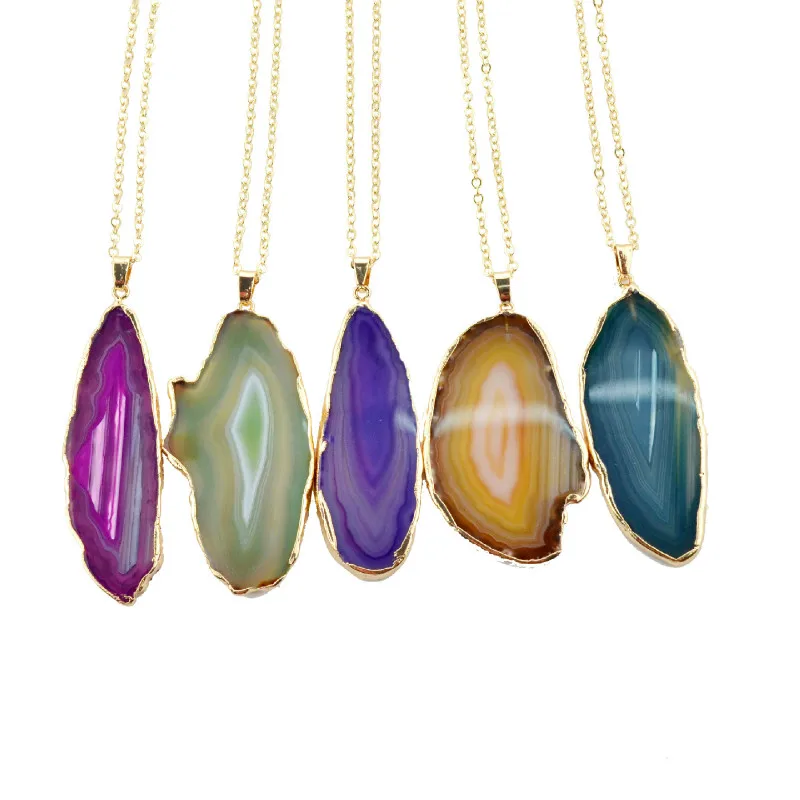 

Slice Crystal Agates Natural Stone Druzy Necklaces for Woman Bohemian Irregular Quartz Pendant Necklace Statement Jewelry Colar