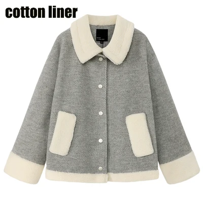 cotton liner Свободное теплое шерстяное длинное весеннее зимнее пальто, новинка, элегантное пальто из овечьей шерсти, одежда для офиса, манто для женщин размера плюс 5XL - Цвет: cotton liner