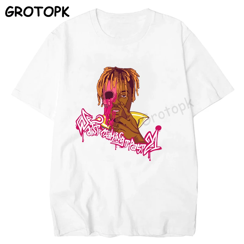 Мужская футболка с принтом RIP JUICE WRLD 999 белая в стиле хип хоп уличная одежда