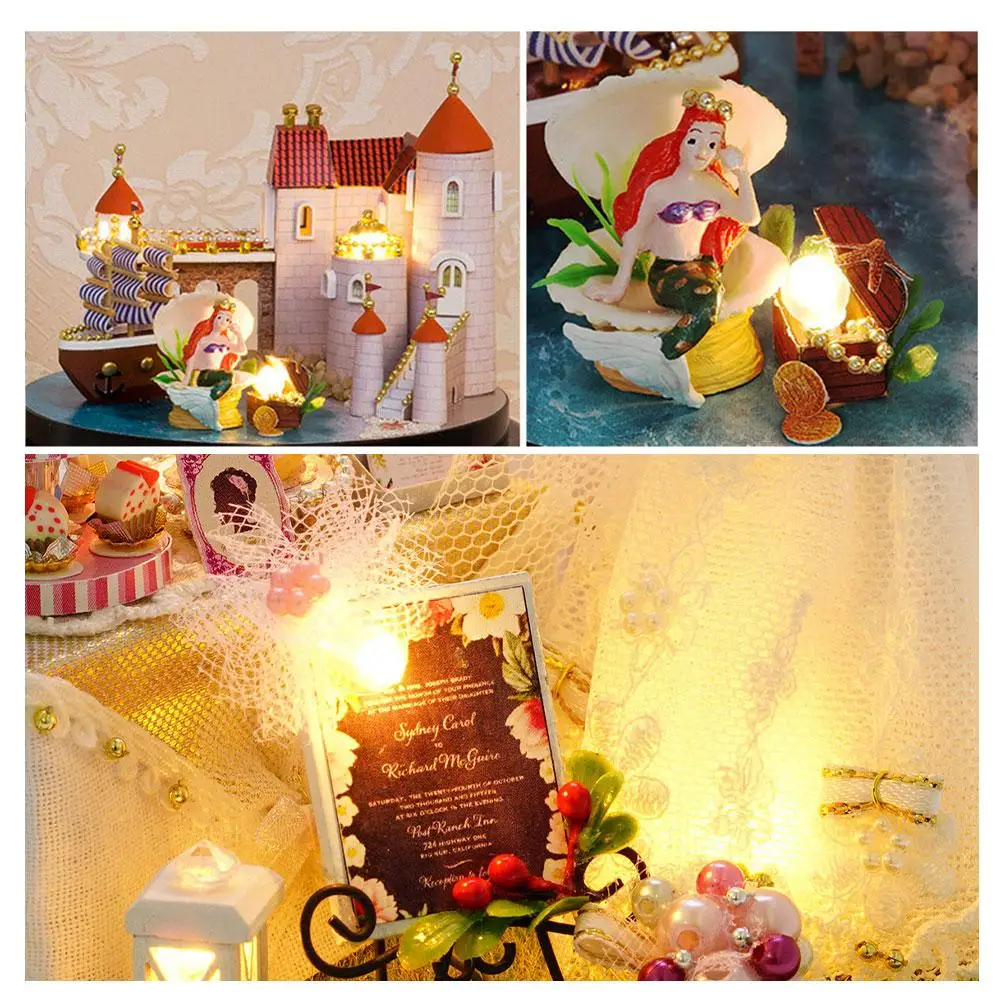 DIY кукольный домик Миниатюрный дом замок пыленепроницаемый Свадебный костюм DIY Миниатюрный Кукольный домик комплект с музыкальным движением С Пылезащитным покрытием