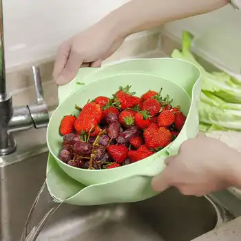 

Kitchen Storage Can Hang Wash Basket Drain Basket Plastic Rotatable Circle Double Layer Strainer Basket