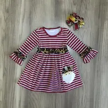 Одежда для маленьких девочек; рождественское платье для девочек; платье Санта-Клауса с длинными рукавами в полоску; детское леопардовое платье с бантом для девочек