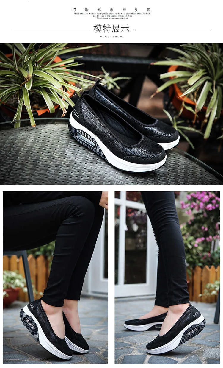 Осенняя обувь на платформе с воздушной подошвой; женская обувь для похудения; парусиновые кроссовки без шнуровки; спортивная обувь; повседневная обувь для фитнеса