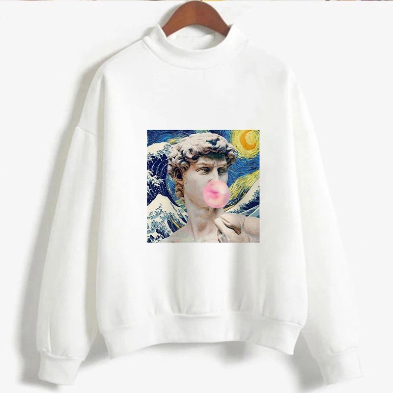 Kpop Angel Michelangelo Van Gogh Женская толстовка с принтом модная повседневная Harajuku белый с длинными рукавами и круглым вырезом женский свитер - Цвет: 1389