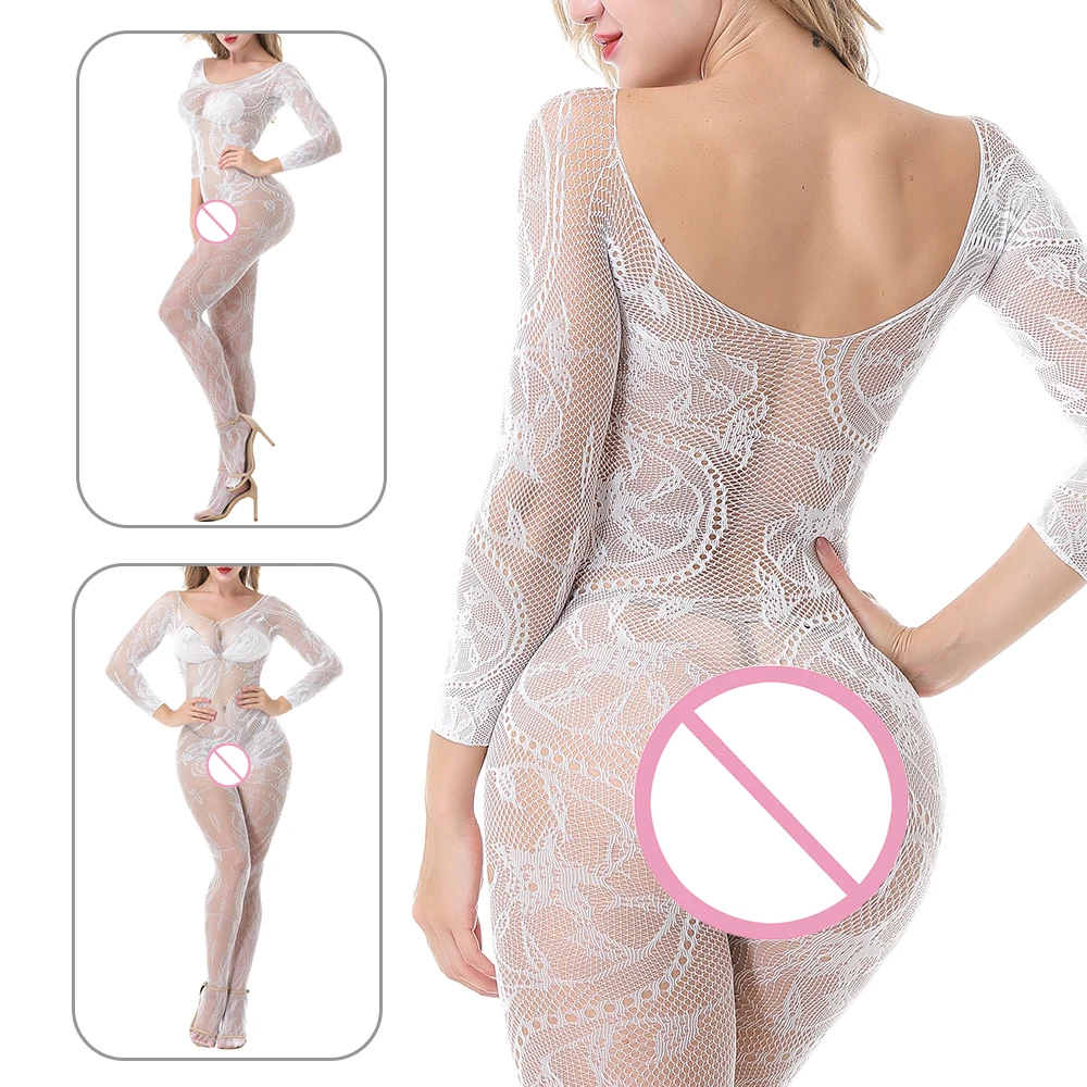 IKOKY Hollow Long Sleeve Open Underwear Sexy Lingerie Catsuit One-piece Pantyhose Sexy Costumes Exotic Apparel