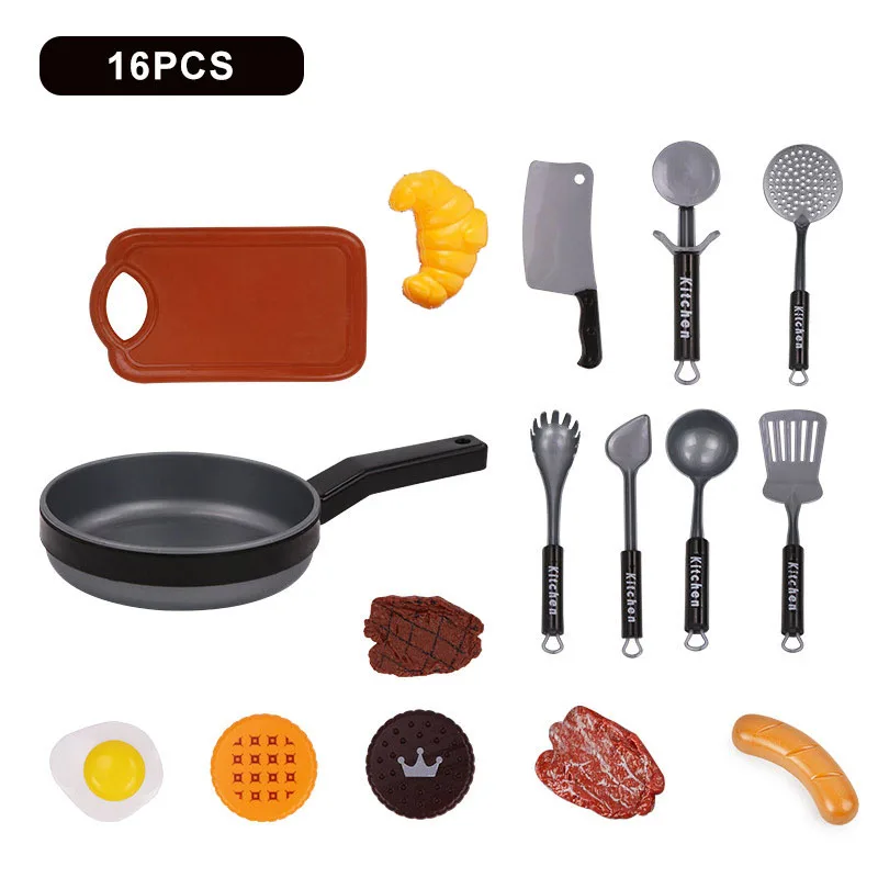 grey 16pcs Детские игрушки, имитация кухонной утвари для мальчиков и девочек, большой кухонный набор для детей, подарки для детей, миниатюрная еда - Цвет: grey 16pcs