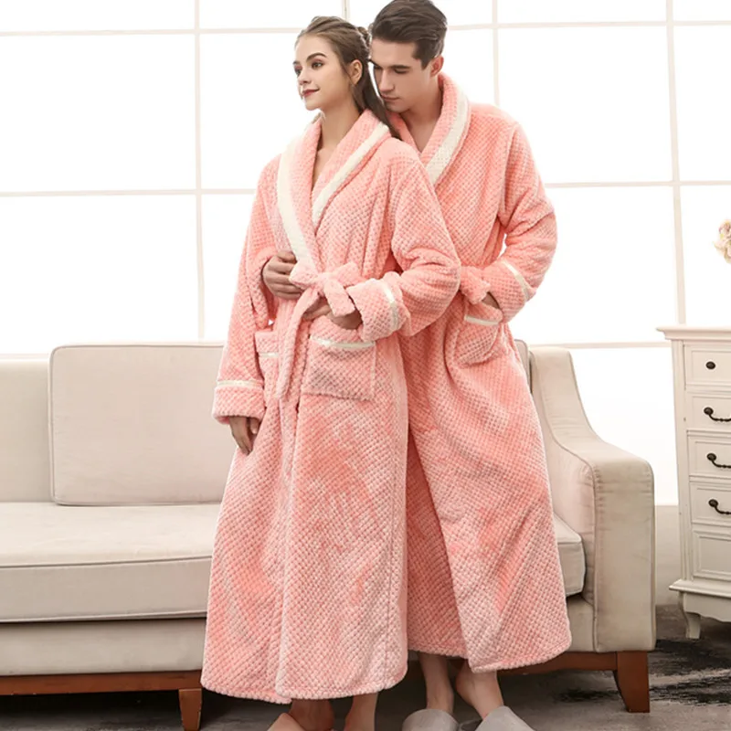 Couple Kimono Winter Long Cozy Flannel Bathrobe Warm Flannel Bath Robe Night Robes Dressing Gown Women Sleepwear